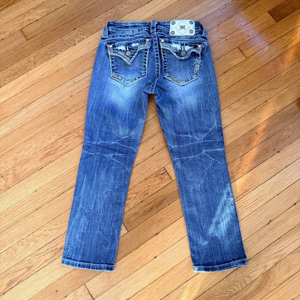 Miss Me Crop Jeans Size 25 ME8518C3 Rhinestone Flap Pockets Stretch